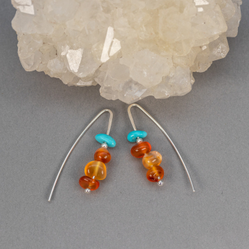 Sterling Silver Drop Earrings with Orange and Turquoise Stones
