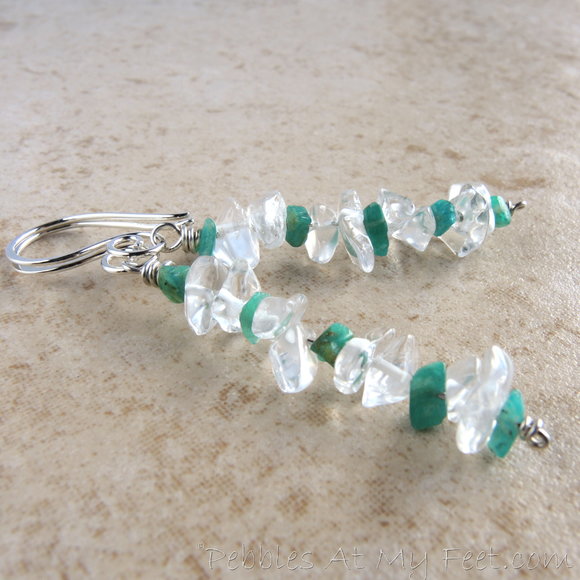 Rock crystal and Amazonite Stone chip earrings