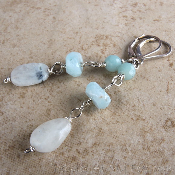 Sea Breeze Earrings with gemstones the color of sea and sky