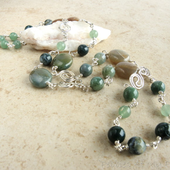 "Summer in South Park" Sterling Silver and India Agate Wire Wrapped Necklace