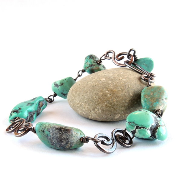 Turquoise Nugget Copper Link Bracelet