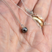 Minimalist Black Pearl Necklace, Barely There Pearl Necklace in Sterling Silver