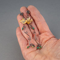 Agate Bird Dangle Earrings in Organic, Rustic Art Nouveau Style