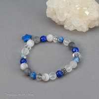 Quartz Lapis and K2 Stone Beaded Bracelet with a Celestial Theme