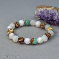 Natural Gemstone Stretch Bracelet with Agate Turquoise and Copper