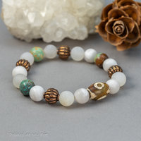 Natural Gemstone Stretch Bracelet with Agate Turquoise and Copper