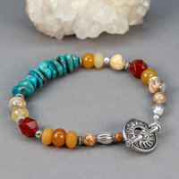 Turquoise and Orange Stone Bracelet is a Single Strand