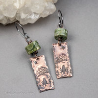 Mountain Vista Handmade Copper Charm Earrings with Green Rhyolite Natural Stones