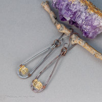 Copper Teardrop Earrings with Citrine Natural Stones