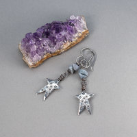 Raw Blue Sapphire Sterling Silver Star Dangle Earrings