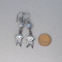 Raw Blue Sapphire Sterling Silver Star Dangle Earrings