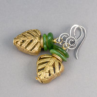 African Brass Beads and Green Jade Earrings