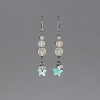 Natural Amazonite Star Earrings with Rock Crystal, Sterling Silver