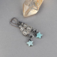 Natural Amazonite Star Earrings with Rock Crystal, Sterling Silver