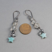 Natural Amazonite Star Earrings with Rock Crystal, Sterling Silver