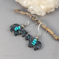 Black Horse Carved Stone Earrings with Genuine turquoise