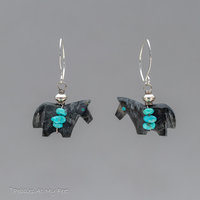 Black Horse Carved Stone Earrings with Genuine turquoise