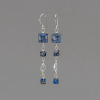 Blue Stone and Silver Linked Dangle Earrings in Sterling Silver