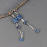 Blue Stone and Silver Linked Dangle Earrings in Sterling Silver
