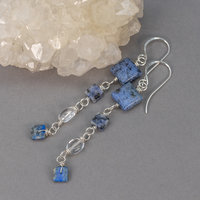 Blue Stone and Silver Linked Dangle Earrings in Sterling Silver