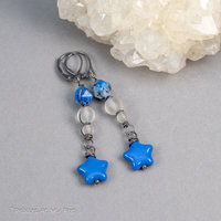 Blue Star Earrings with Glass Stars, K2 Stone, and Rock Crystal Quartz