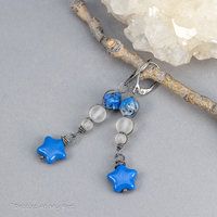 Blue Star Earrings with Glass Stars, K2 Stone, and Rock Crystal Quartz