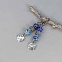 Blue Stone Earrings with Handcrafted Dangling Sterling Silver Charms