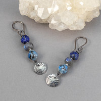 Blue Stone Earrings with Handcrafted Dangling Sterling Silver Charms