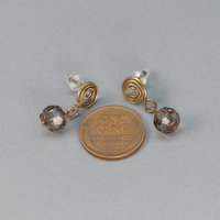Brass Spiral Post Earrings with Smoky Quartz Drop