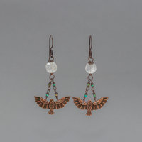 Flying Bird Dangle Earrings with Turquoise and Golden Quartz