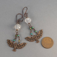 Flying Bird Dangle Earrings with Turquoise and Golden Quartz