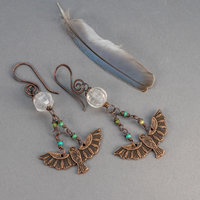 Flying Bird Dangle Earrings with Turquoise and Golden Quartz
