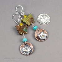 Turquoise Butterfly Earrings with Handcrafted Mixed Metal Charms