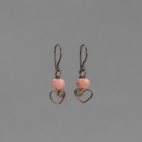 Pink Stone Copper Heart Small Dangle Earrings