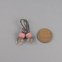 Pink Stone Copper Heart Small Dangle Earrings