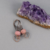 Pink Stone Copper Heart Small Dangle Earrings