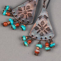 Dark Antiqued Copper Earrings have the Look of Tooled Leather