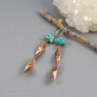 Copper "Windchime" Earrings with Turquoise Chips, Mixed Metal Sculptural Earrings