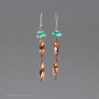 Copper "Windchime" Earrings with Turquoise Chips, Mixed Metal Sculptural Earrings