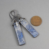Dumortierite Slab Earrings, Blue Stone Earrings with Sparkling Herkimer Quartz Crystals