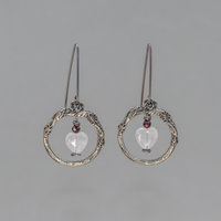 Vintage Style Earrings in Hearts and Flowers Theme, Rose Quartz and Garnet Earrings
