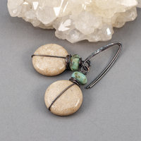 Tan Fossil Coral Stone Earrings in Copper