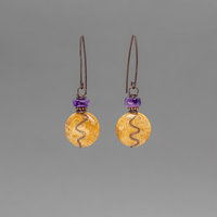 Rustic Copper Wire Wrap Earrings with Orange and Purple Stones