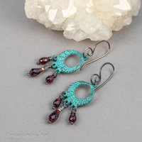 Natural Red Garnet Gemstone Chandelier Earrings