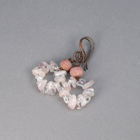 Pink Stone Circle Earrings, Rose Quartz Rhodonite and Rock Crystal Earrings in Copper