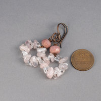 Pink Stone Circle Earrings, Rose Quartz Rhodonite and Rock Crystal Earrings in Copper
