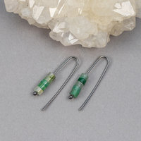 Green Stone Silver Wire Threader Earrings, Dainty Chalcedony Earrings