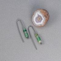 Green Stone Silver Wire Threader Earrings, Dainty Chalcedony Earrings
