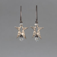 Herkimer Diamond Dangle Earrings, Twinkling Star Earrings with Artisan Pewter Charms