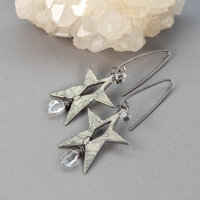 Herkimer Diamond Dangle Earrings, Twinkling Star Earrings with Artisan Pewter Charms
